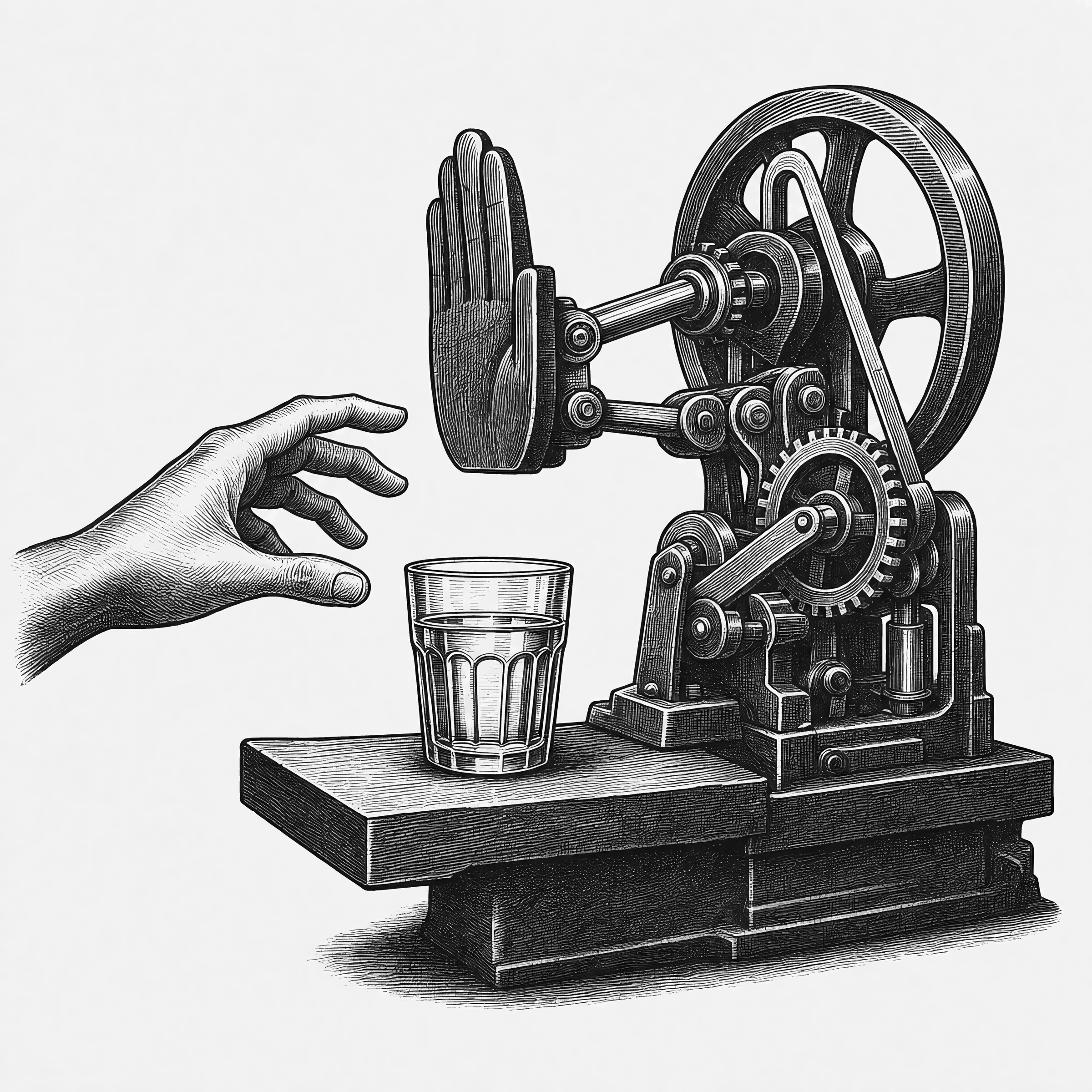 The empty notice. The machinery says no while the hand is reaching for the glass.