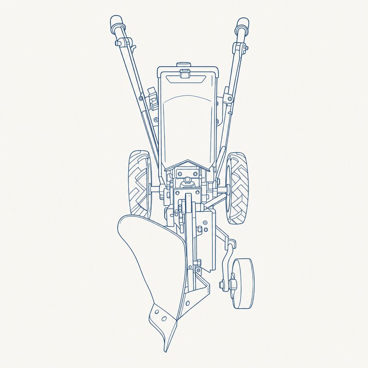 A photograph of a tractor and plough redrawn as a line diagram